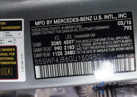2016 Mercedes-Benz C 300 from USA, damaged, VIN 55SWF4JB6GU150950